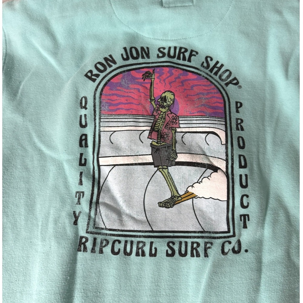 Rip Curl Ron Jon Surf Shop Skeleton Graphic Hoodie Mint Teal Green Medium - Picture 3 of 4